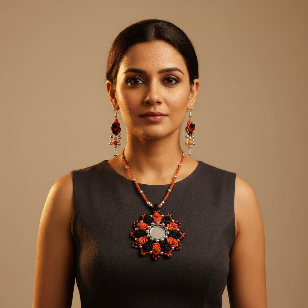 Adarsha mirrorwork macrame necklace set