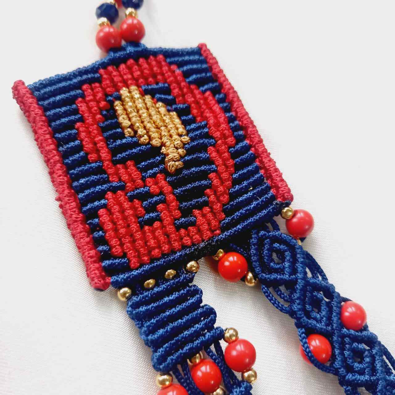 blue and red two layer bead necklace stud earrings set