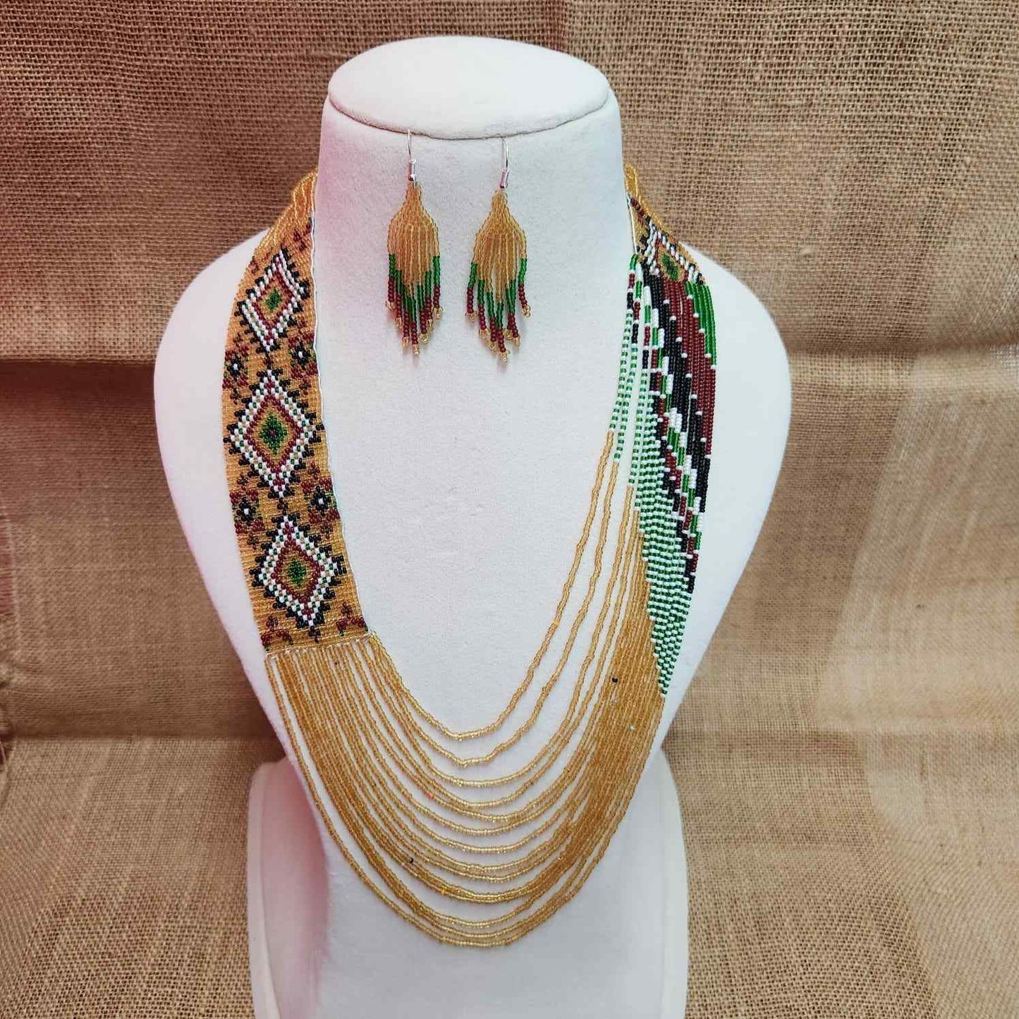 bead loom necklace long necklace layer necklace geometric design party necklace for saree formal wear statement necklace set