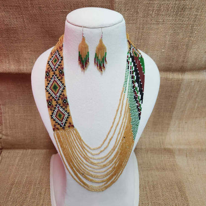 bead loom necklace long necklace layer necklace geometric design party necklace for saree formal wear statement necklace set