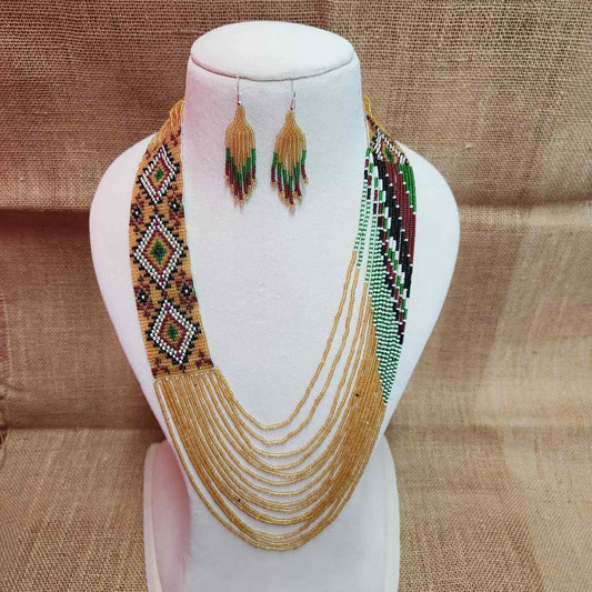 bead loom necklace long necklace layer necklace geometric design party necklace for saree formal wear statement necklace set