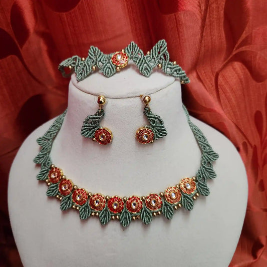 floral jewellery party necklace wedding necklace set bracelet set stud earrings flower leaf design formal wear macrame