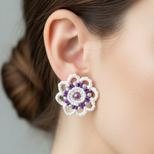floral scalloped stud earrings for women