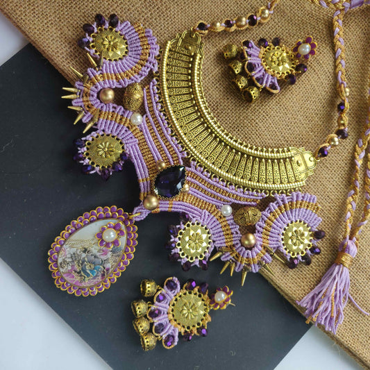 Kanthalata lavender stone macrame necklace set