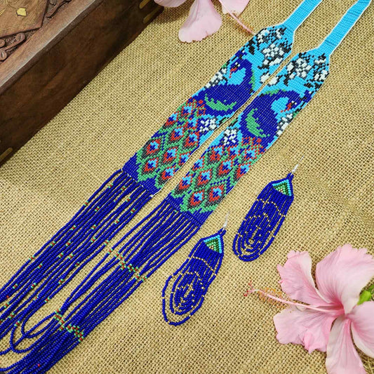 peacock necklace bead jewellery layer haram set statement necklace long earrings party wear necklace