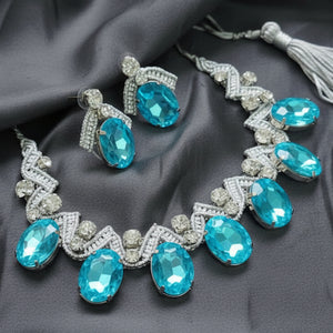 grey necklace blue stone necklace oval stone necklace bvlgari inspired necklace