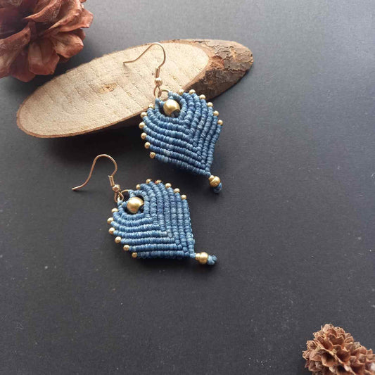 peacock feather earrings brass bead earrings leaf earrings blue earrings