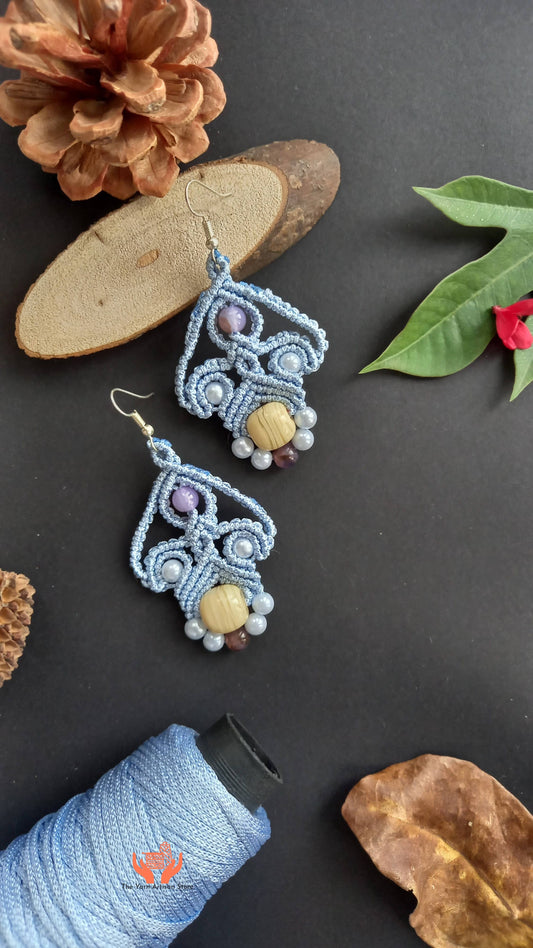 macrame dangler earrings with lampwork beads
