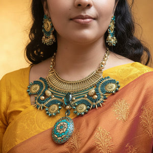 macrame collar style stone necklace and earrings set rama green necklace