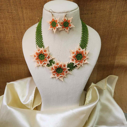 floral necklace bead jewellery short necklace flower motif partywear necklace floral earrings