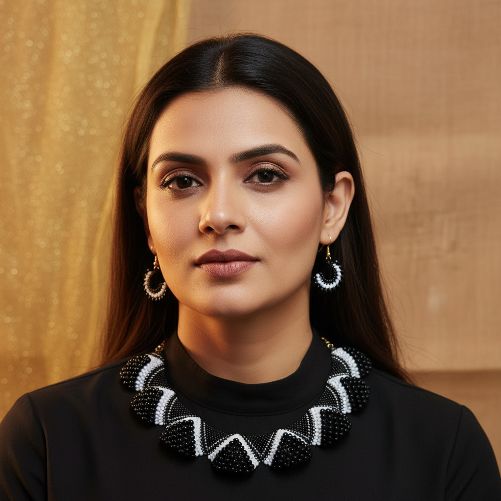 Sragvi black bead necklace set