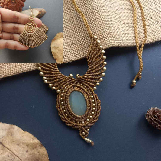 labrodorite stone necklace gold necklace macrame necklace bird necklace wing necklace