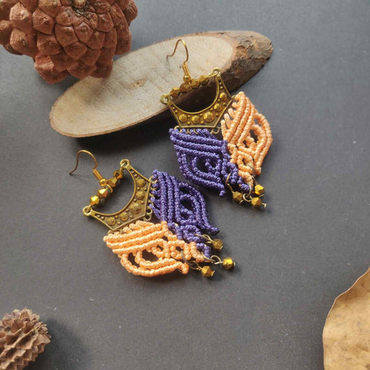 bead earrings gold earrings chandbali earrings macrame earrings orange navy blue earrings