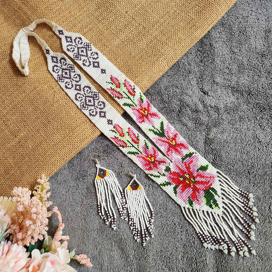 statement bead necklace partywear necklace multi colour necklace for sangeet wedding jewellery floral set bead earrings