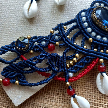 cowrie necklace set stone necklace set hoop earrings cowrie earrings bead necklace bead earrings set blue and red necklace
