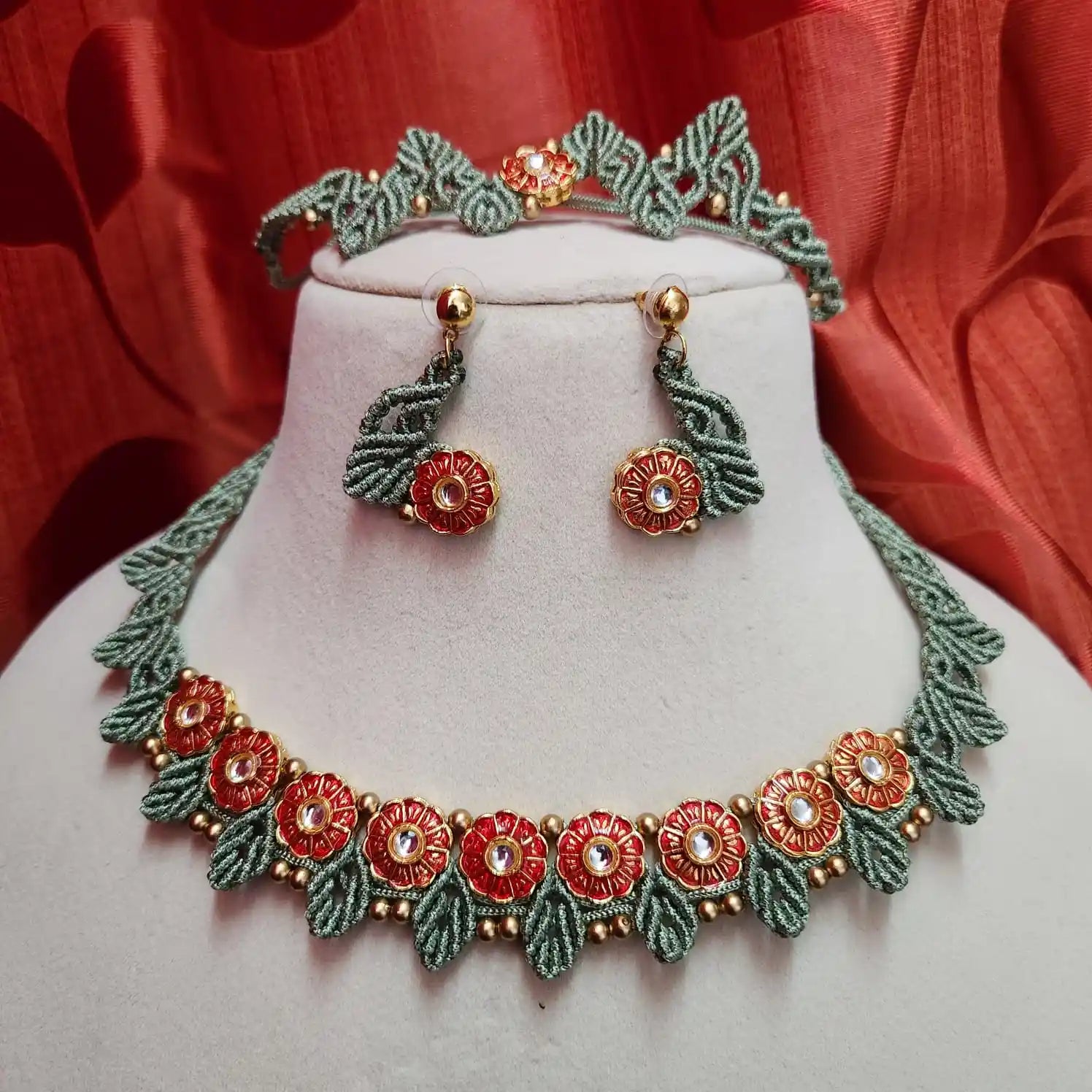 floral jewellery party necklace wedding necklace set bracelet set stud earrings flower leaf design formal wear macrame