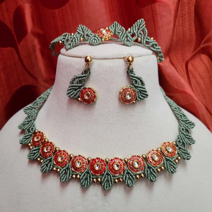 floral jewellery party necklace wedding necklace set bracelet set stud earrings flower leaf design formal wear macrame