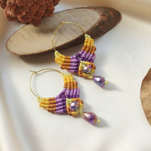hoop earrings yellow earrings hoop purple earrings macrame earrings bead hoop earrings
