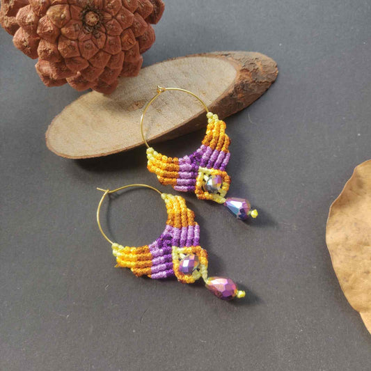 hoop earrings yellow earrings hoop purple earrings macrame earrings bead hoop earrings