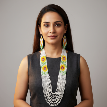 Ranjani sunflower layered beadloom necklace set