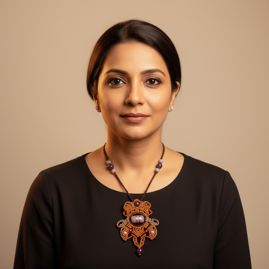 Shobith Mauve Macrame Statement Necklace