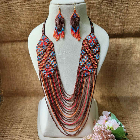 orange brown blue geometric necklace formal necklace party necklace function wedding mehendi sangeet gift for her