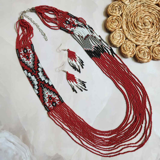 bead loom necklace long necklace layer necklace geometric design party necklace for saree formal wear statement necklace set