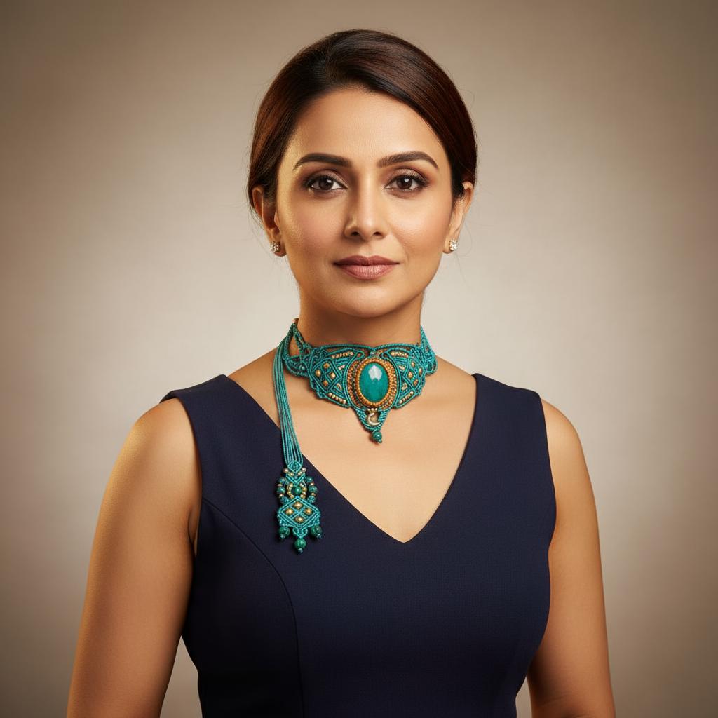 Tulasi green choker macrame statement necklace