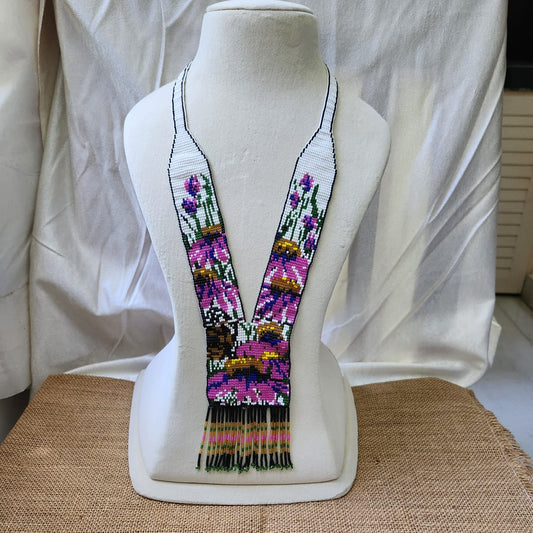 bead necklace loom xinnia floral pink necklace party wedding necklace cocktail necklace statement necklace