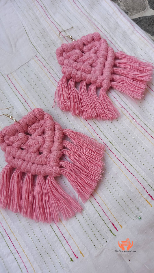 cotton thread macrame dangler earrings with tassels