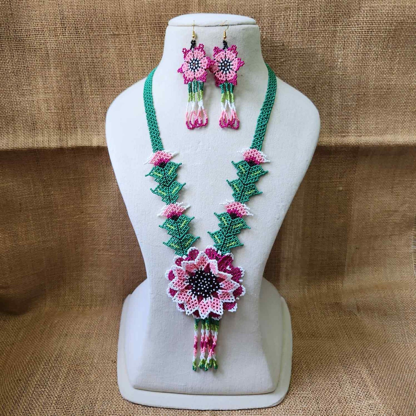 bead necklace flower necklace 3D necklace layer haldi necklace set flower earrings pink necklace