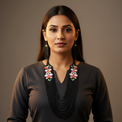 Kunjari floral layered beadloom necklace set