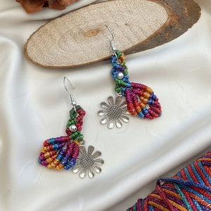 dangler earrings flower earrings leaf earrings macrame earrings multicoloured earrings silver earrings oxidised silver