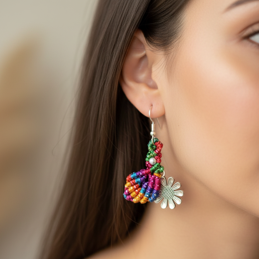 Pushp-pathra multicolour macrame earrings