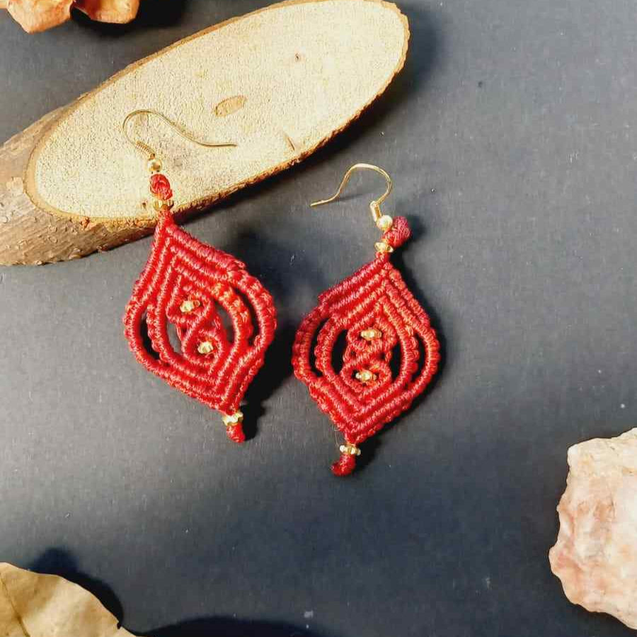 macrame earrings red earrings gift for her festival gifting birthday gift anniversary gift return gift working woman