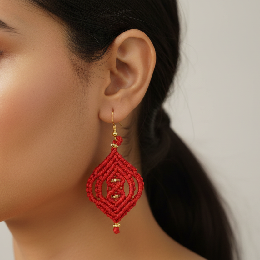 Bhumi red macrame earrings