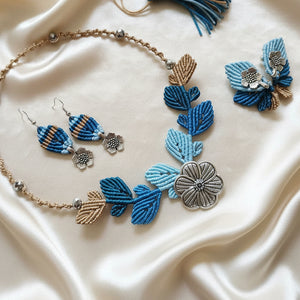 flower and leaves statement necklace and earrings set for women leaf necklace leaf earrings floral necklace haldi necklace