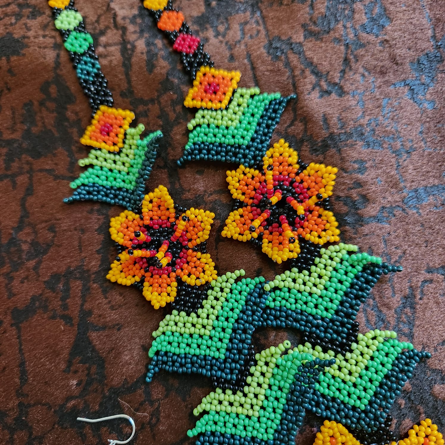 bead necklace flower necklace 3D necklace leaf green leaves haldi necklace set flower earrings yellow necklace