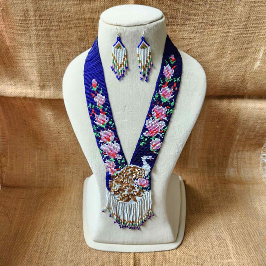 peacock necklace white pink floral flower necklace set blue necklace party wear necklace casual outing occasion wear jewel