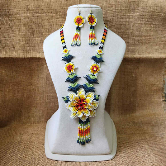 bead necklace flower necklace 3D necklace leaf green leaves haldi necklace set flower earrings yellow necklace