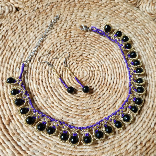 purple black necklace party office formal wear jewellery colourful floral flower casual daily wear for suits kurtis sarees