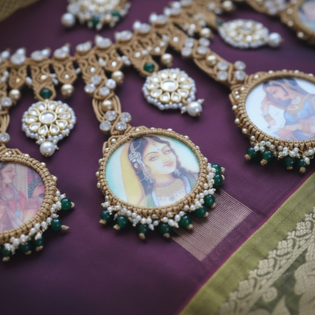 Padmavati  portrait macrame necklace set