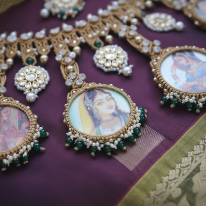 Padmavati  portrait macrame necklace set
