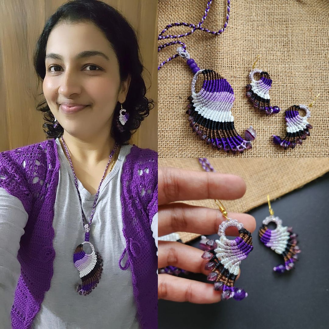 purple necklace asymmetric necklace bead earrings set graded necklace set