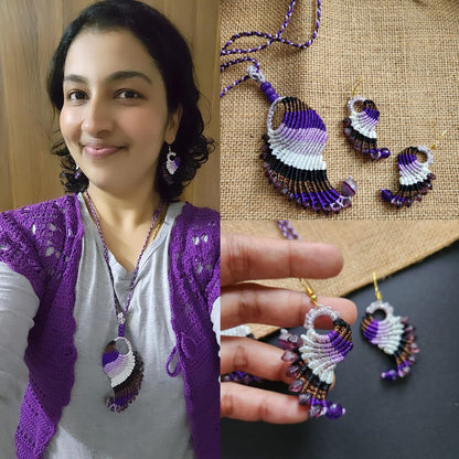 purple necklace asymmetric necklace bead earrings set graded necklace set
