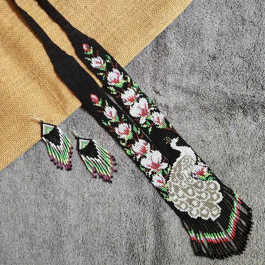 peacock necklace white pink floral flower necklace set black necklace party wear necklace casual outing occasion wear jewel