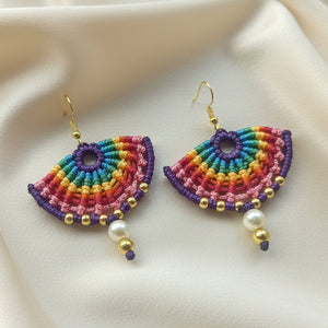 semi-circle macramé bead dangler earrings in different colours
