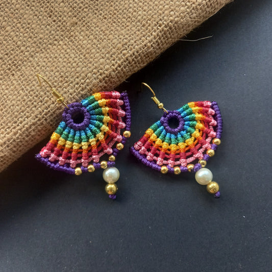 semi-circle macramé bead dangler earrings in different colours