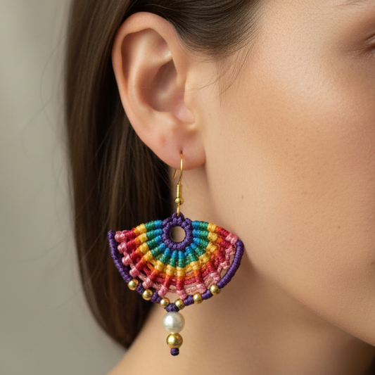 Varna rainbow macrame dangler earrings