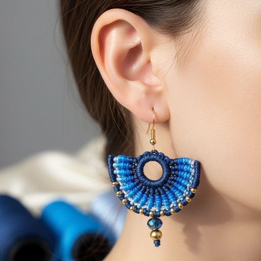 Varna blue macrame dangler earrings
